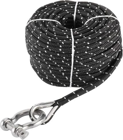NovelBee 3/16 Inch X 100 Feet Double Braid Nylon Anchor Line with Stainless Steel Thimble and Hook (Black/White) in Saudi Arabia