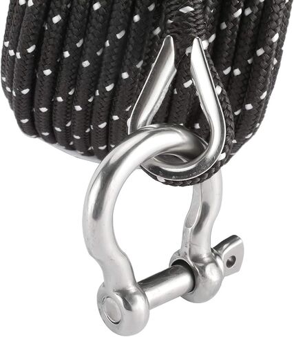 NovelBee 3/16 Inch X 100 Feet Double Braid Nylon Anchor Line with Stainless Steel Thimble and Hook (Black/White) in Saudi Arabia