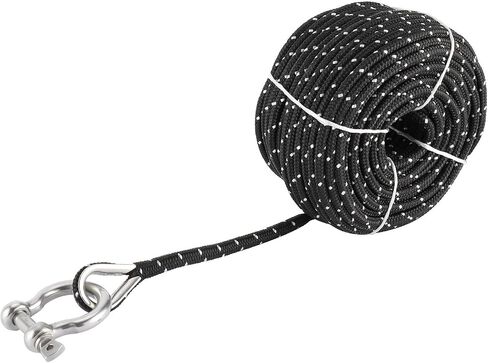 NovelBee 3/16 Inch X 100 Feet Double Braid Nylon Anchor Line with Stainless Steel Thimble and Hook (Black/White) in Saudi Arabia