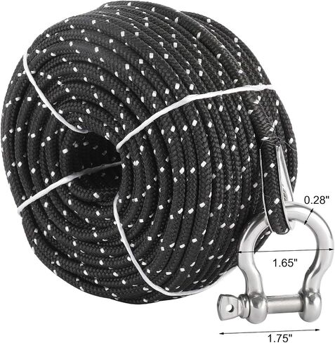 NovelBee 3/16 Inch X 100 Feet Double Braid Nylon Anchor Line with Stainless Steel Thimble and Hook (Black/White) in Saudi Arabia