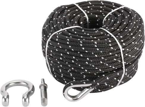 NovelBee 3/16 Inch X 100 Feet Double Braid Nylon Anchor Line with Stainless Steel Thimble and Hook (Black/White) in Saudi Arabia
