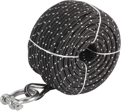 NovelBee 3/16 Inch X 100 Feet Double Braid Nylon Anchor Line with Stainless Steel Thimble and Hook (Black/White) in Saudi Arabia