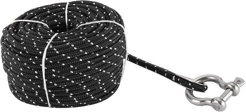 NovelBee 3/16 Inch X 100 Feet Double Braid Nylon Anchor Line with Stainless Steel Thimble and Hook (Black/White) in Saudi Arabia