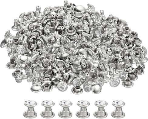 uxcell 100Pcs Silver Rhinestone Rivets, 7mm/0.28" Leathercraft Rivets Crystal Rivets Metal Double Cap Rhinestone Stud Rivets Stud for DIY Leather Craft Making Purse Clothing Shoes Belt in Saudi Arabia
