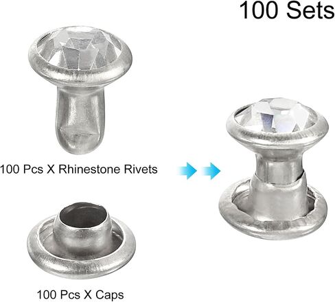 uxcell 100Pcs Silver Rhinestone Rivets, 7mm/0.28" Leathercraft Rivets Crystal Rivets Metal Double Cap Rhinestone Stud Rivets Stud for DIY Leather Craft Making Purse Clothing Shoes Belt in Saudi Arabia