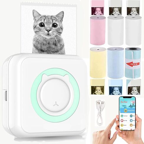 TVAIGER Mini Printer Portable, Inkless Sticker Printer with 6 Rolls Printing Paper, Bluetooth Thermal Pocket Printer for Receipt, Memo, Notes, DIY Scrapbook, Photo Printer (Green) in Saudi Arabia
