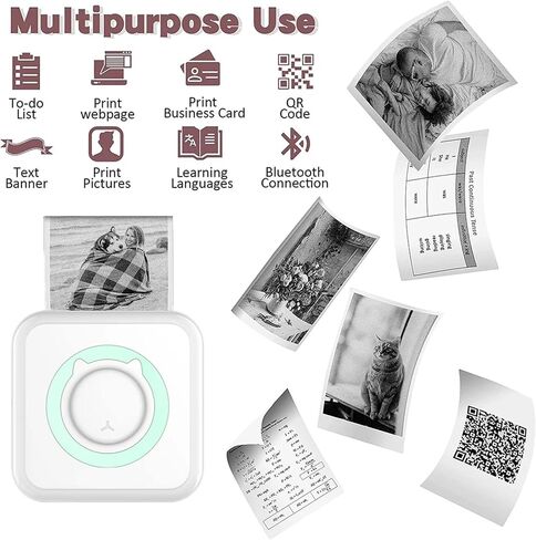 TVAIGER Mini Printer Portable, Inkless Sticker Printer with 6 Rolls Printing Paper, Bluetooth Thermal Pocket Printer for Receipt, Memo, Notes, DIY Scrapbook, Photo Printer (Green) in Saudi Arabia