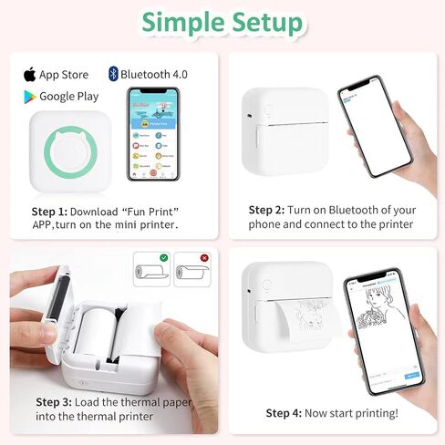 TVAIGER Mini Printer Portable, Inkless Sticker Printer with 6 Rolls Printing Paper, Bluetooth Thermal Pocket Printer for Receipt, Memo, Notes, DIY Scrapbook, Photo Printer (Green) in Saudi Arabia