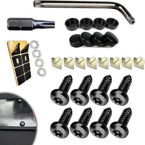 8 Sets Car License Plate Frame Stainless Steel Screw Kit, US Standard License Plate Anti-Shock Anti-Rust Buckle Accessories with Wrench, Anti-Theft Bolts, Universa for Most Cars (Black) in Saudi Arabia