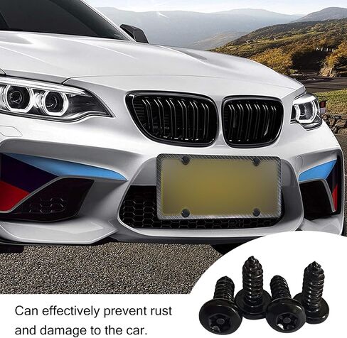 8 Sets Car License Plate Frame Stainless Steel Screw Kit, US Standard License Plate Anti-Shock Anti-Rust Buckle Accessories with Wrench, Anti-Theft Bolts, Universa for Most Cars (Black) in Saudi Arabia