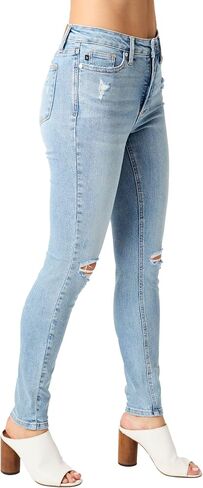 Judy Blue Women's Mid Rise Tummy Control Destroy Skinny Jeans in Saudi Arabia