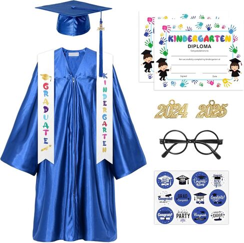 Alaiyaky Kindergarten Graduation Cap and Gown 2024 Kids Preschool Graduation Shiny Cap Gown Set with Tassel Stole Certificate in Saudi Arabia