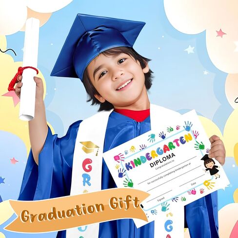 Alaiyaky Kindergarten Graduation Cap and Gown 2024 Kids Preschool Graduation Shiny Cap Gown Set with Tassel Stole Certificate in Saudi Arabia