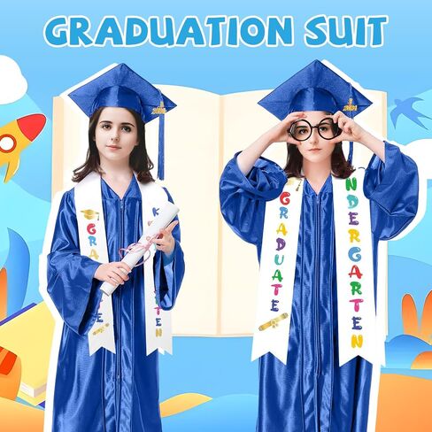 Alaiyaky Kindergarten Graduation Cap and Gown 2024 Kids Preschool Graduation Shiny Cap Gown Set with Tassel Stole Certificate in Saudi Arabia