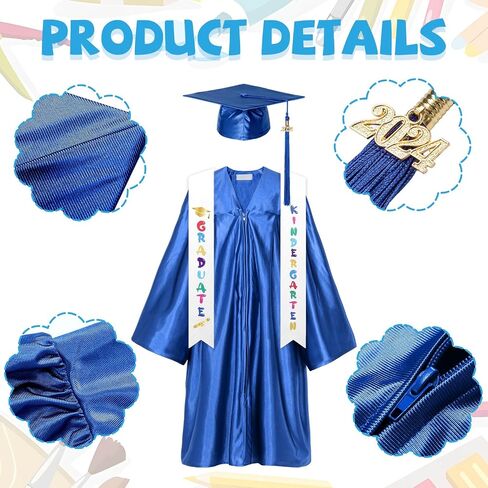 Alaiyaky Kindergarten Graduation Cap and Gown 2024 Kids Preschool Graduation Shiny Cap Gown Set with Tassel Stole Certificate in Saudi Arabia