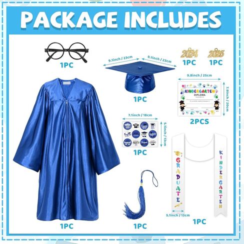 Alaiyaky Kindergarten Graduation Cap and Gown 2024 Kids Preschool Graduation Shiny Cap Gown Set with Tassel Stole Certificate in Saudi Arabia