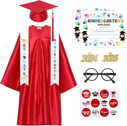 Alaiyaky Kindergarten Graduation Cap and Gown 2024 Kids Preschool Graduation Shiny Cap Gown Set with Tassel Stole Certificate in Saudi Arabia