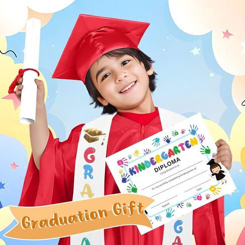 Alaiyaky Kindergarten Graduation Cap and Gown 2024 Kids Preschool Graduation Shiny Cap Gown Set with Tassel Stole Certificate in Saudi Arabia