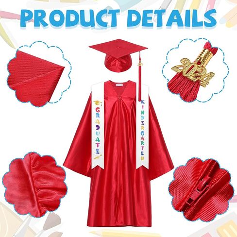 Alaiyaky Kindergarten Graduation Cap and Gown 2024 Kids Preschool Graduation Shiny Cap Gown Set with Tassel Stole Certificate in Saudi Arabia