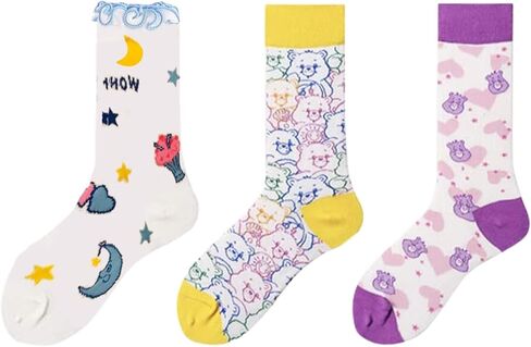 CheeseandU 3 Pairs Women Girls Super Cute Grumpy Candy Bear Socks Novelty Care Bears Crew Socks Autumn Cotton Crew Socks Ideal Gift for Kids Girls Ladies Womens Bday Gift in Kuwait