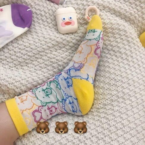 CheeseandU 3 Pairs Women Girls Super Cute Grumpy Candy Bear Socks Novelty Care Bears Crew Socks Autumn Cotton Crew Socks Ideal Gift for Kids Girls Ladies Womens Bday Gift in Kuwait