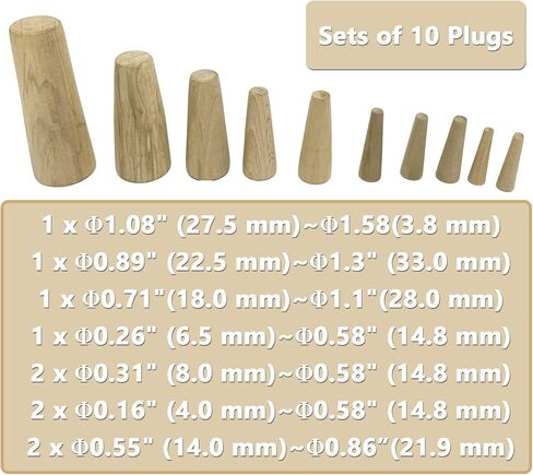 asdmm قارب الطوارئ مجموعات المكونات الخشبية الناعمة، البحرية مدبب مخروطي من خلال بدن استنزاف توقف، متنوعة 1/5 "إلى 1 3/5"، 10 قطع in Kuwait