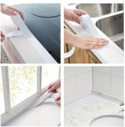 5 Pack, 25FT White Caulk Tape for Bath & Kitchen,Caulking Tape for Bathroom Caulking White Self Adhesive Caulk Strip,tub Surround,Toilet Bowl Stick on Gel,Kitchen Countertop (0.87" x 4.9Ft) in Saudi Arabia