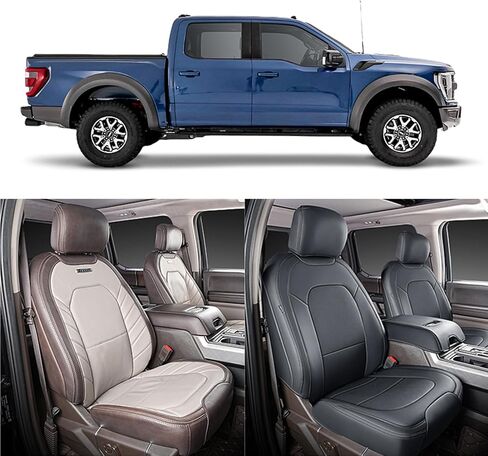 أغطية مقاعد السيارة الأمامية المصنوعة من الجلد الصناعي تناسب Ford F150 2015 2016 2017 2018 2019 2020 2021 2022 2023 2024 و2017-2024 F250 F350 F450 ملحقات أغطية مقاعد السيارات (أسود) in Saudi Arabia
