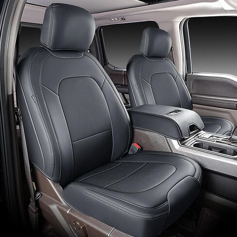 أغطية مقاعد السيارة الأمامية المصنوعة من الجلد الصناعي تناسب Ford F150 2015 2016 2017 2018 2019 2020 2021 2022 2023 2024 و2017-2024 F250 F350 F450 ملحقات أغطية مقاعد السيارات (أسود) in Saudi Arabia
