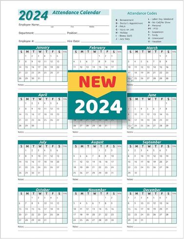 NextDayLabels - بطاقات تقويم الحضور لتعقب العمل - 8 ½ X 11 بطاقة/عبوة مكونة من 25 ورقة (لون أخضر - 2024) in Saudi Arabia