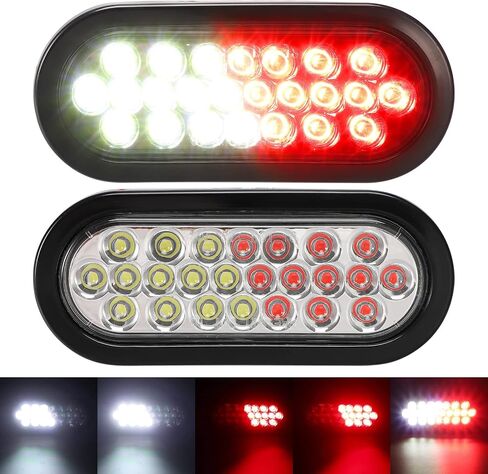 Partsam 2 Pcs 6.5 Inch Oval Red/White Strobe Lights 24LED Brake Stop Lights Recessed with Quad Flash Patterns for Truck Towing Trailer Lights Rubber Grommets 3-Prong Wire Pigtails IP67 Waterproof in Saudi Arabia