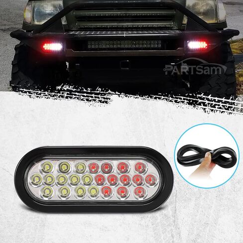 Partsam 2 Pcs 6.5 Inch Oval Red/White Strobe Lights 24LED Brake Stop Lights Recessed with Quad Flash Patterns for Truck Towing Trailer Lights Rubber Grommets 3-Prong Wire Pigtails IP67 Waterproof in Saudi Arabia