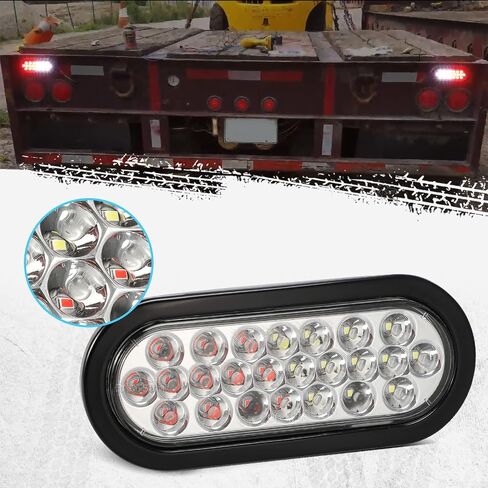 Partsam 2 Pcs 6.5 Inch Oval Red/White Strobe Lights 24LED Brake Stop Lights Recessed with Quad Flash Patterns for Truck Towing Trailer Lights Rubber Grommets 3-Prong Wire Pigtails IP67 Waterproof in Saudi Arabia