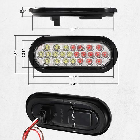 Partsam 2 Pcs 6.5 Inch Oval Red/White Strobe Lights 24LED Brake Stop Lights Recessed with Quad Flash Patterns for Truck Towing Trailer Lights Rubber Grommets 3-Prong Wire Pigtails IP67 Waterproof in Saudi Arabia