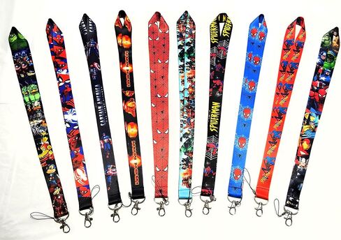 J & A Best Deals New 2019 Marvel Anime Characters Avengers-Spider Man- Captain America- Iron Man-Thor حامل معرف الهاتف المحمول وأشرطة الرقبة وسلسلة مفاتيح قصيرة مجموعة من 10 قطع in Kuwait