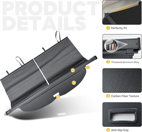 غطاء شحن قابل للسحب من Yumemoo لسيارة Honda Pilot 2023-2024، غطاء صندوق السيارة الخلفي متوافق مع Honda Pilot 2023 2024 ظل حماية أمان بدون فجوة ملحقات السيارة باللون الأسود، ألياف الكربون in Kuwait