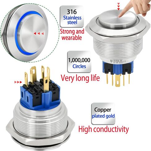 Big Push Button Switch 30mm Latching High Head Round Waterproof IP67 Stainless Steel On Off LED 12V 1.18" Mounting Hole SPDT/DPDT with Socket in Saudi Arabia