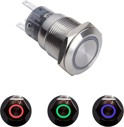 19 ملم ثلاثي الألوان (RGB) حلقة 12 فولت LED مضيئة، مفتاح ضغط من الفولاذ المقاوم للصدأ in Kuwait