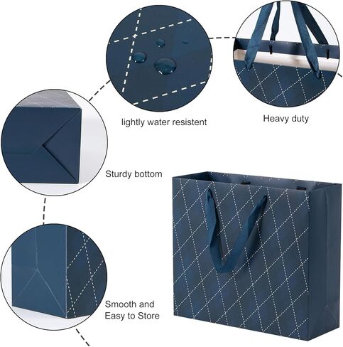 أكياس هدايا Uceoo باللون الأزرق الداكن، 12 عبوة من أكياس الهدايا باللون الأزرق الداكن وأكياس هدايا ورقية زرقاء قابلة لإعادة الاستخدام لاستخدامها في أعياد الميلاد وحفلات استقبال المولود الجديد وحفلات الزفاف والحفلات وهدايا العطلات in Kuwait