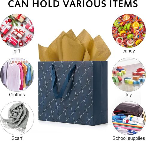 أكياس هدايا Uceoo باللون الأزرق الداكن، 12 عبوة من أكياس الهدايا باللون الأزرق الداكن وأكياس هدايا ورقية زرقاء قابلة لإعادة الاستخدام لاستخدامها في أعياد الميلاد وحفلات استقبال المولود الجديد وحفلات الزفاف والحفلات وهدايا العطلات in Kuwait