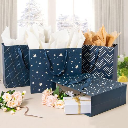 أكياس هدايا Uceoo باللون الأزرق الداكن، 12 عبوة من أكياس الهدايا باللون الأزرق الداكن وأكياس هدايا ورقية زرقاء قابلة لإعادة الاستخدام لاستخدامها في أعياد الميلاد وحفلات استقبال المولود الجديد وحفلات الزفاف والحفلات وهدايا العطلات in Kuwait