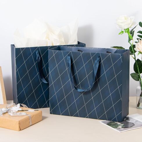 أكياس هدايا Uceoo باللون الأزرق الداكن، 12 عبوة من أكياس الهدايا باللون الأزرق الداكن وأكياس هدايا ورقية زرقاء قابلة لإعادة الاستخدام لاستخدامها في أعياد الميلاد وحفلات استقبال المولود الجديد وحفلات الزفاف والحفلات وهدايا العطلات in Kuwait