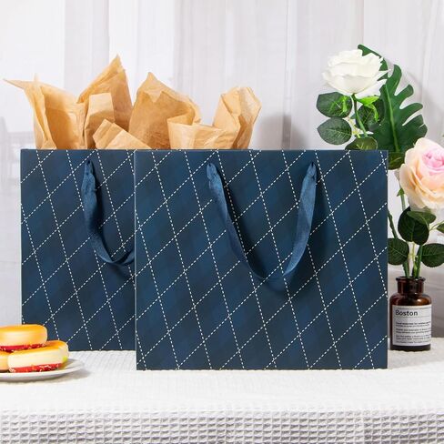 أكياس هدايا Uceoo باللون الأزرق الداكن، 12 عبوة من أكياس الهدايا باللون الأزرق الداكن وأكياس هدايا ورقية زرقاء قابلة لإعادة الاستخدام لاستخدامها في أعياد الميلاد وحفلات استقبال المولود الجديد وحفلات الزفاف والحفلات وهدايا العطلات in Kuwait