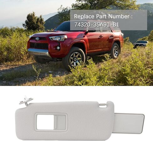 واقي من الشمس على الجانب الأيسر للسائق مع ضوء فانيتي متوافق مع 2010-2023 Toyota 4Runner استبدال # 74320-35A91-B1 (بيج) in Kuwait
