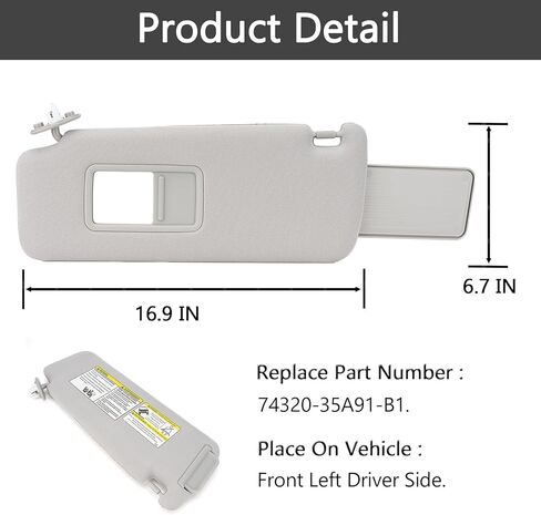 واقي من الشمس على الجانب الأيسر للسائق مع ضوء فانيتي متوافق مع 2010-2023 Toyota 4Runner استبدال # 74320-35A91-B1 (بيج) in Kuwait