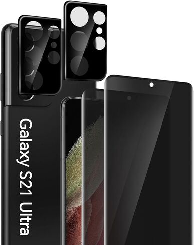 [عبوتان + 2] واقي شاشة للخصوصية الفائقة لهاتف Galaxy S21 وواقي عدسة الكاميرا، زجاج مقسى 9H، شفاف عالي الدقة، مضاد للخدش، دعم بصمات الأصابع بالموجات فوق الصوتية، خالٍ من الفقاعات لهاتف Samsung Galaxy S21 Ultra (6.8 بوصة) in Kuwait