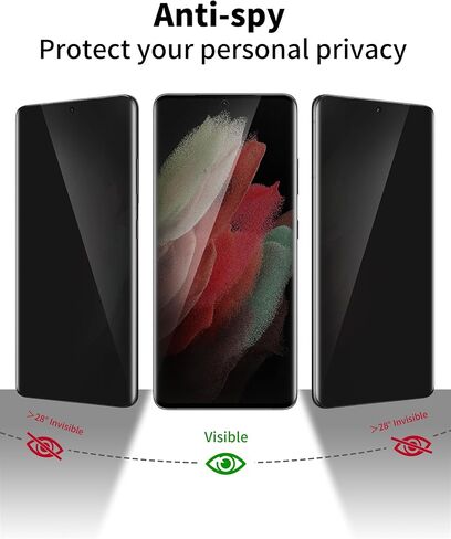 [عبوتان + 2] واقي شاشة للخصوصية الفائقة لهاتف Galaxy S21 وواقي عدسة الكاميرا، زجاج مقسى 9H، شفاف عالي الدقة، مضاد للخدش، دعم بصمات الأصابع بالموجات فوق الصوتية، خالٍ من الفقاعات لهاتف Samsung Galaxy S21 Ultra (6.8 بوصة) in Kuwait