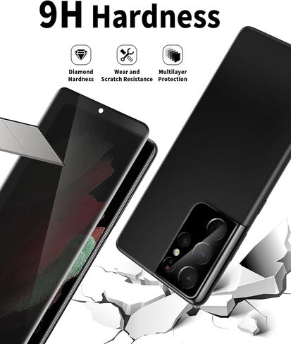 [عبوتان + 2] واقي شاشة للخصوصية الفائقة لهاتف Galaxy S21 وواقي عدسة الكاميرا، زجاج مقسى 9H، شفاف عالي الدقة، مضاد للخدش، دعم بصمات الأصابع بالموجات فوق الصوتية، خالٍ من الفقاعات لهاتف Samsung Galaxy S21 Ultra (6.8 بوصة) in Kuwait