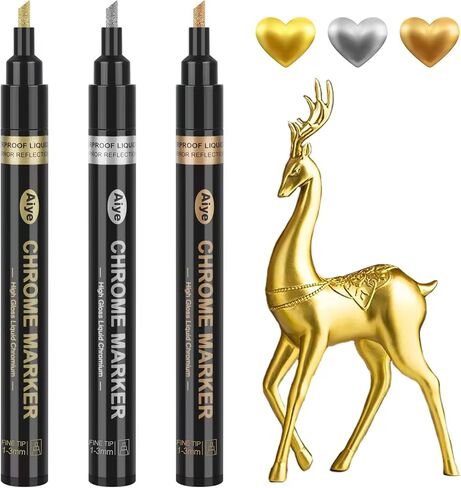 Liquid Mirror Chrome Markers - 3 Colors Permanent High Gloss Waterproof Pens for Metal Model, Repairing, Resin Supplies, Plastic Painting or DIY Art Projects (Round Tip 2-3mm) in Saudi Arabia