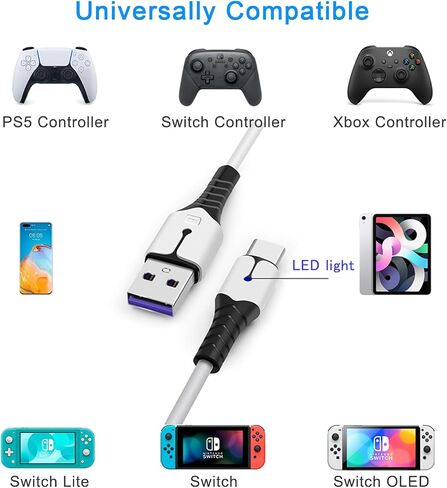 PS5 Controller Charging Cable 6.56FT for Switch Controller/Xbox Series Controller/PS5 DualSense Controller and Compatible with Other USB Type-C Devices Quick Charging Cord in Saudi Arabia